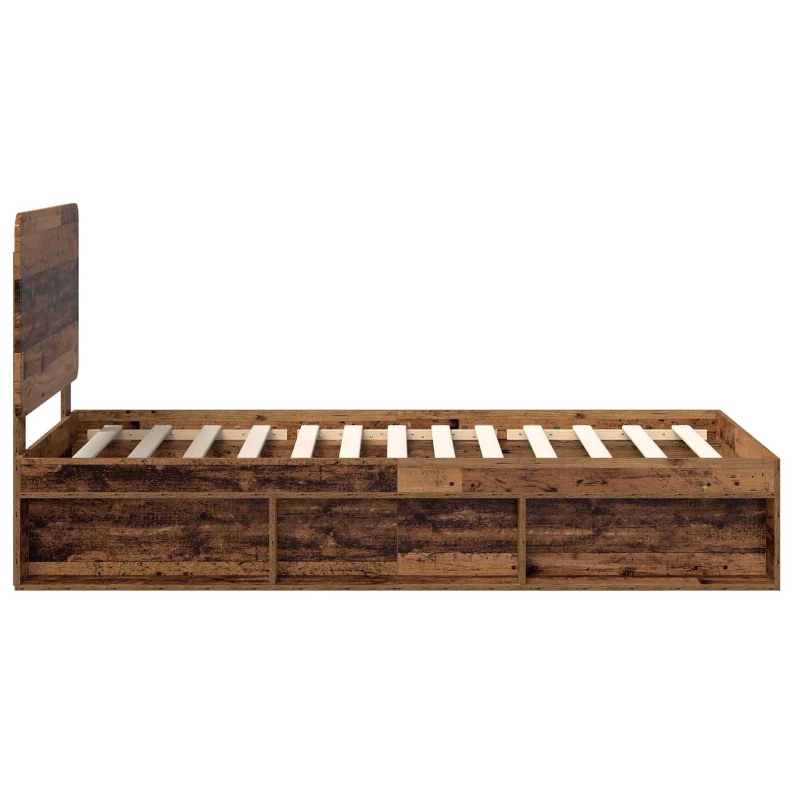 Bettrahmen 75 x 190 cm Altholz Kiefer massiv mit Lattenrost Modernes Design Robust und Langlebig für Jugendzimmer Erstwohnung und Gästezimmer