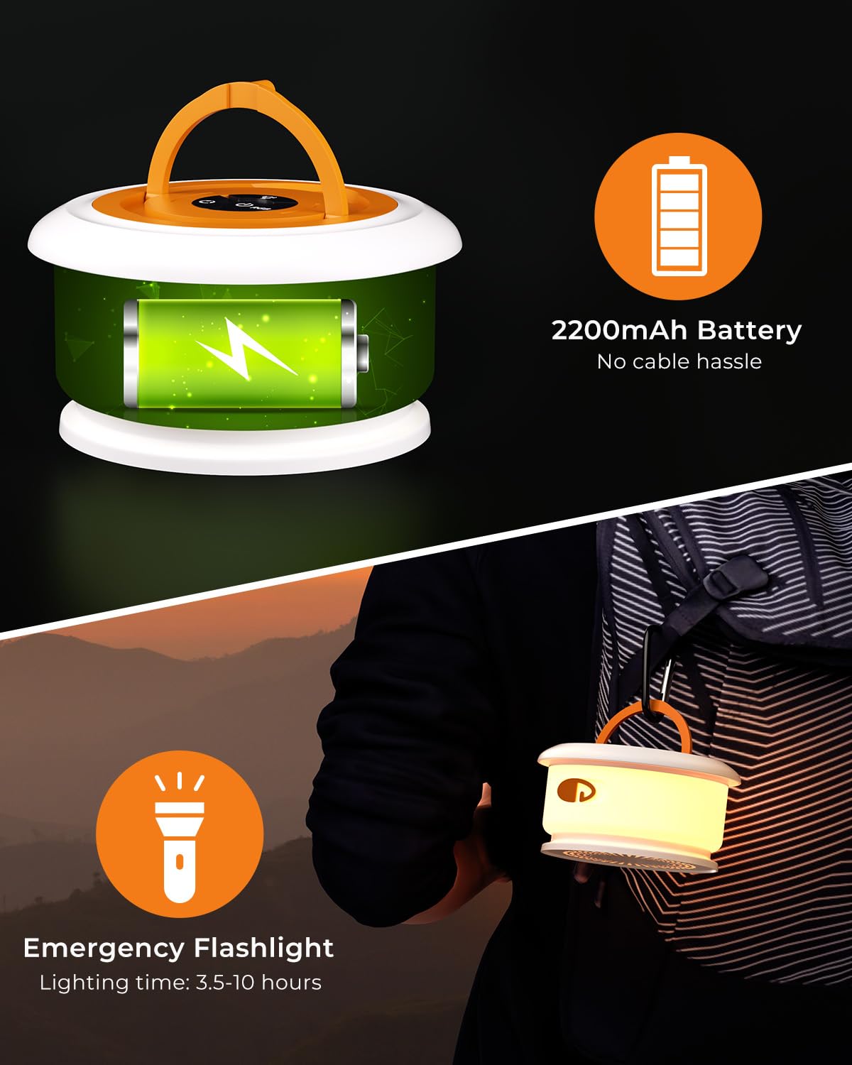 Guirlande lumineuse de camping, lampe flash RVB rétractable de 10 m, guirlande lumineuse LED rechargeable, étanche, lanterne portable à suspendre pour tente extérieure, patio, auvent, jardin