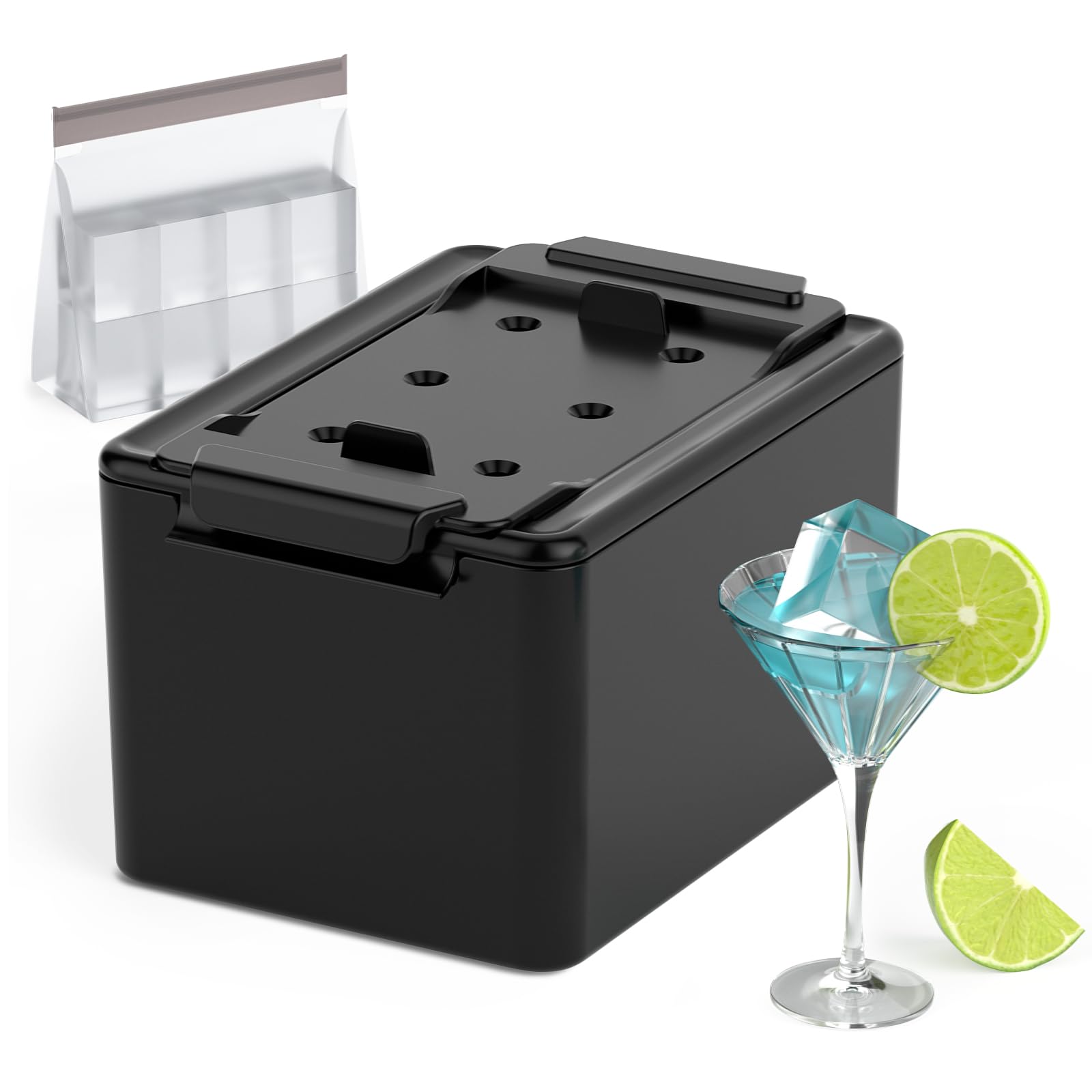 Moule à glaçons géant en silicone transparent pour whisky, fête, boissons, glaçons de 15,2 x 4,8 cm pour cocktail, bac à glaçons transparent avec sac de rangement