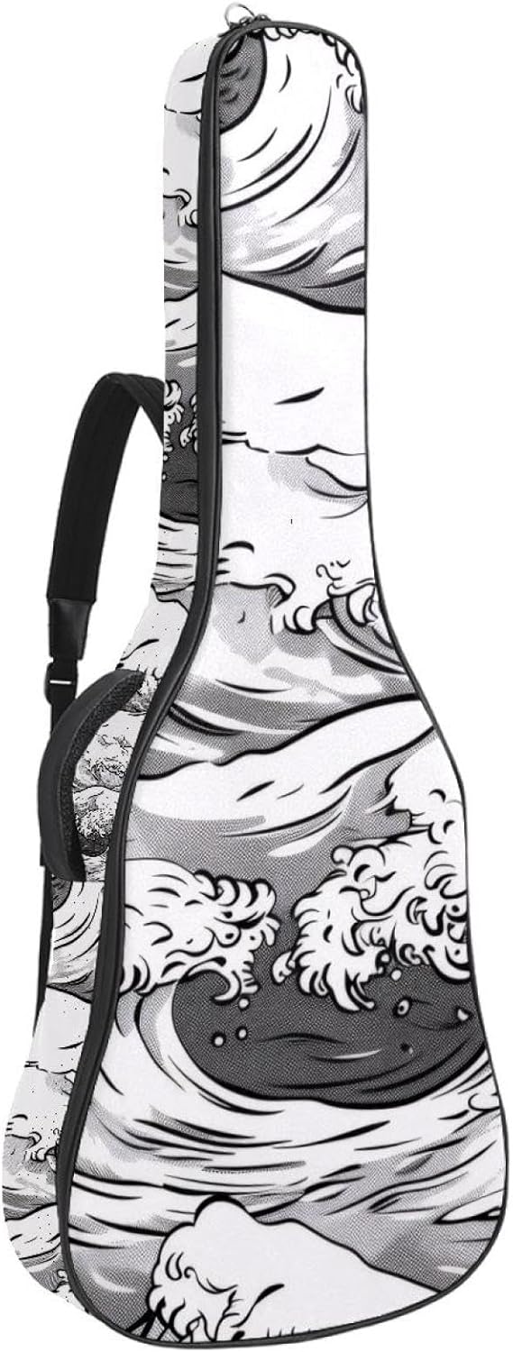 Acoustic Guitar Gig Bag 1 cm Thick Padding, Waterproof Electric Guitar Bag 40-42 Inch Guitar Case Backpack with Dual Shoulder Strap, Sea Waves