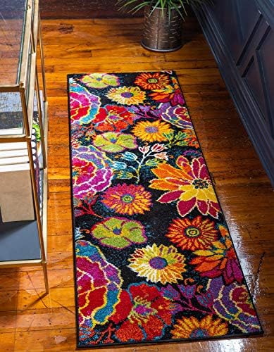 Unique Loom Lyon Collection Area Rug - Kennedy (2' x 6' 1" Runner, Black/ Green)