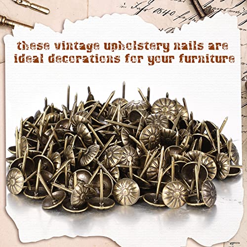 200 Pcs Upholstery Tacks For Decorative Furniture Upholstery Nails 7/16 Inch Vintage Head Diameter Brass Daisy Thumb Tack Push Pin Furniture Diy Decorative (Antique Brass) #TOP3