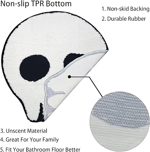 Miniatura 4 de Alfombra de baño de calavera de Halloween, divertida alfombra de baño de calavera, bonita alfombra de baño peluda, ultra suave, de secado rápido,