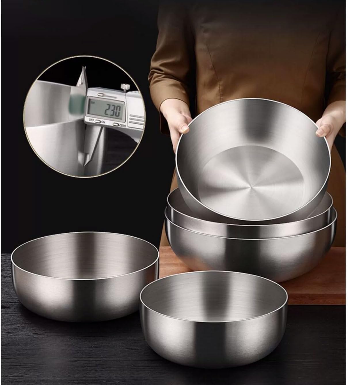 GeRRiT Mixing Bowls Pots and Pans Cooking Baking Metal Nesting Storage Bowls 5 Piece Set Salad Bowls 304 Stainless Steel Soup Bowls Barbecue Serving Trays