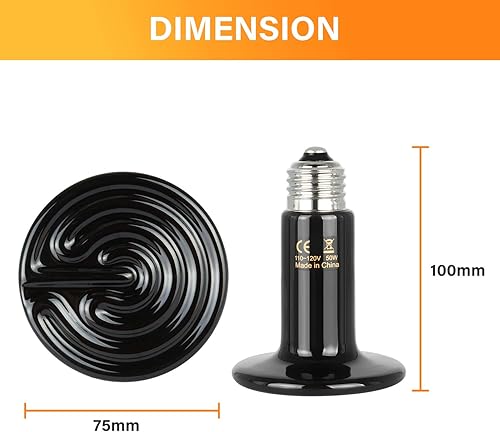 Miniatura 5 de Simple Deluxe Bombilla de cerámica de 50 W, emisor de calor, para reptiles, sin emisor de luz, calentador de gallinero para mascotas anfibias e