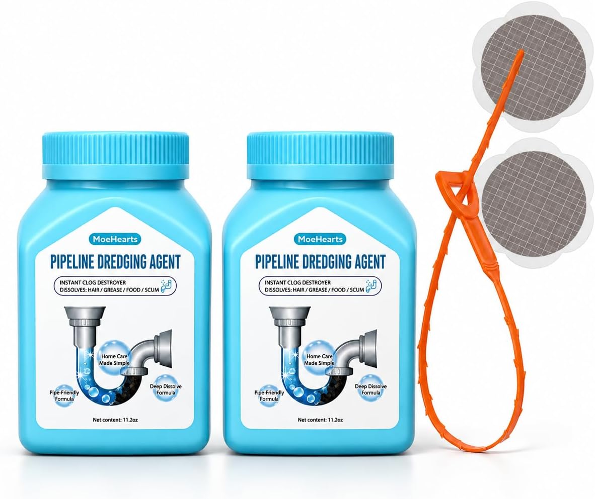 Pipeline Dredging Agent Set for Shower (2PCS), with Drain Snake & Sticker