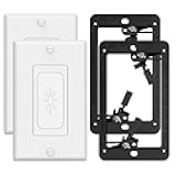 Wall Plate Cable Pass Through with Mounting Bracket, Single Gang Flexible Rubber Opening Cable Outlet Cover for Low Voltage Cables, Wall Mount TV, Home Theater System, 2-Pack, White