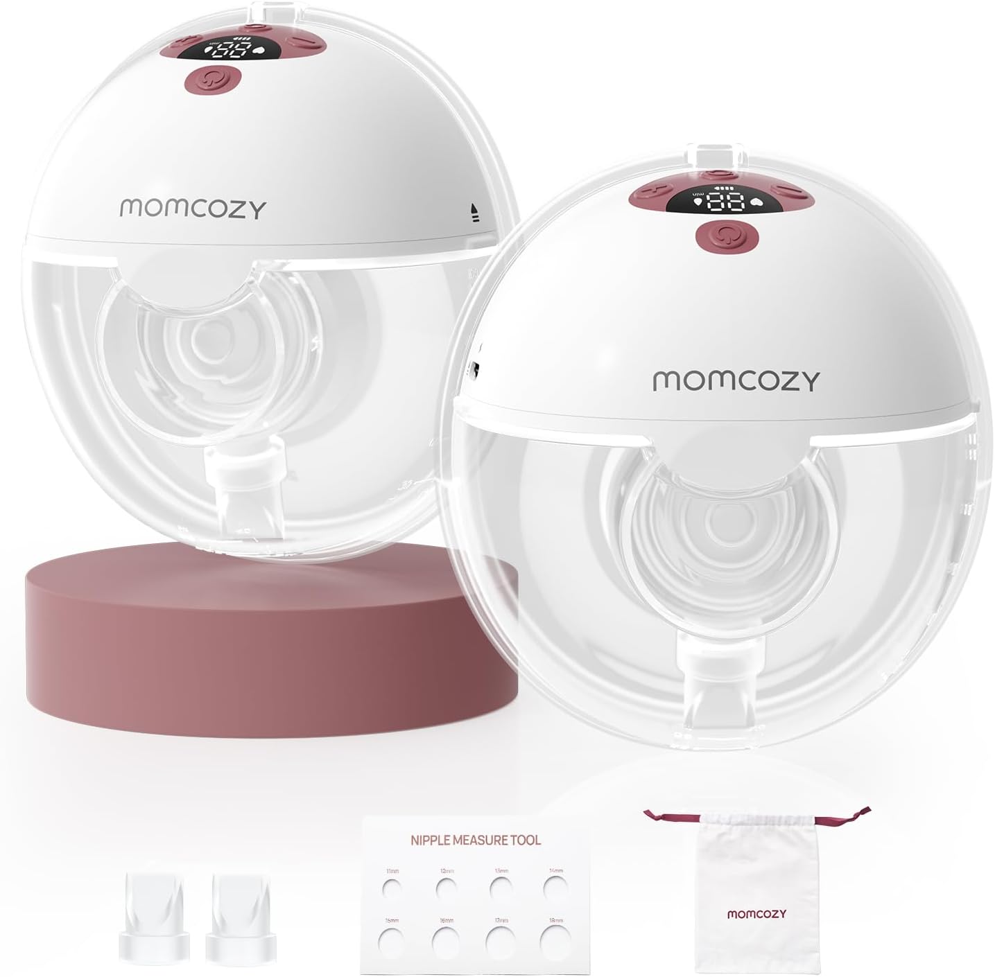 Momcozy M5 Lite Hands-Free Wearable Breast Pump, DoubleFit Flange for Baby-Like Comfort, 3 Modes & 9 Suction Levels, No Flange Insert or Hard Carry Case, 24mm, 2-Pack, Cozy Red Lite-Limited Version Cozy Red