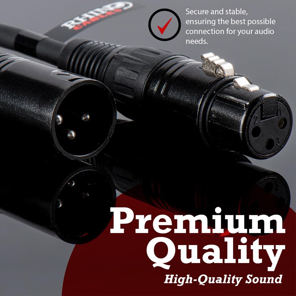rhinocables XLR Audio Extension Cable - Balanced 3-Pin Male to Female Lead with Enhanced Shielding for Noise-Free Recording - Image 2
