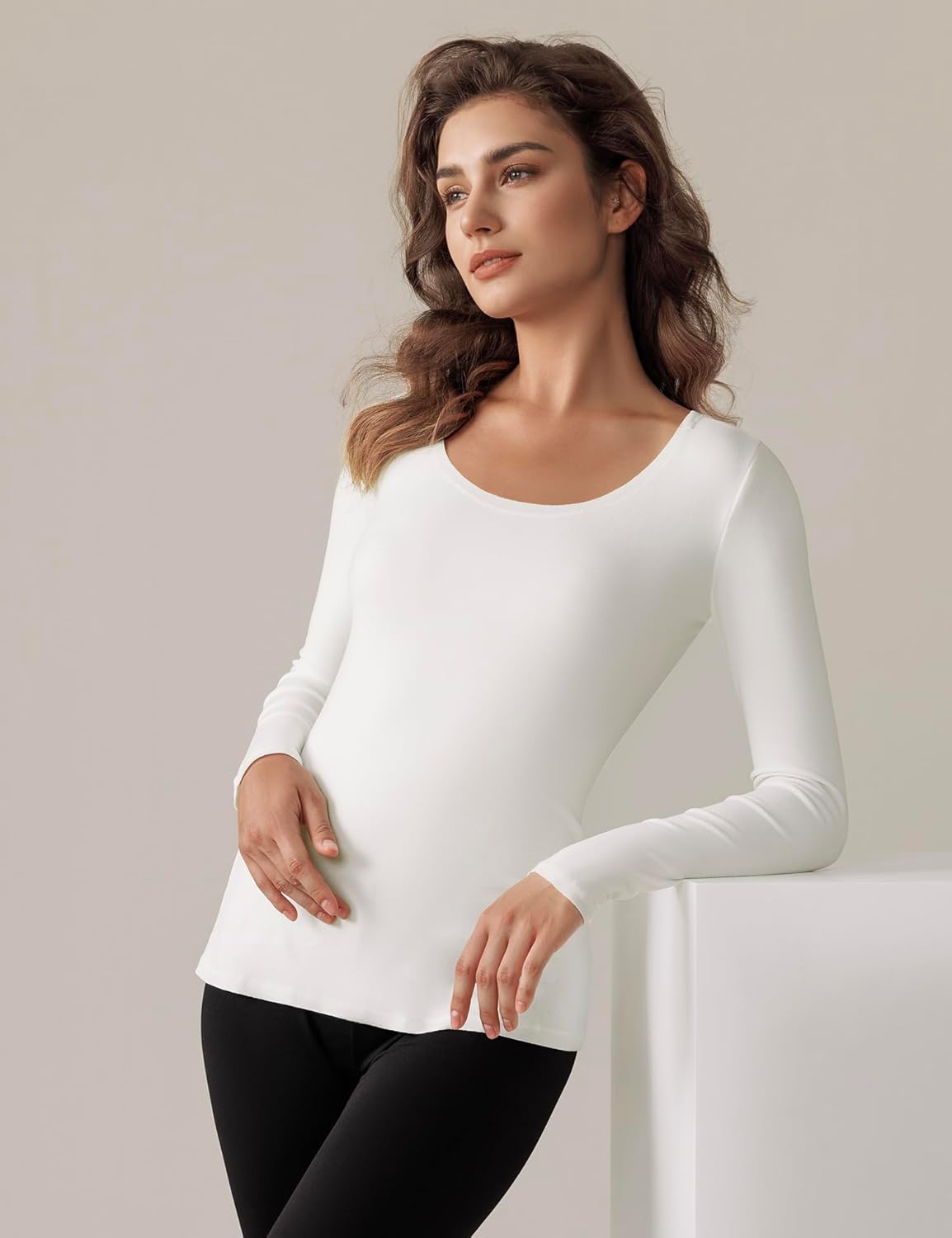 Bonneuitbebe Women Long Sleeve Thermal Shirt Fleece Lined Undershirt Ultra Soft Base Layer Tops for Women Cold Weather - Image 3