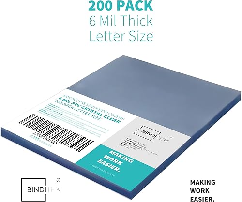 Vista 78 de Binditek Paquete de 200 cubiertas transparentes de PVC de 8 mil, 8.5 x 11 pulgadas, tamaño carta, esquinas cuadradas, sin perforar, suministros