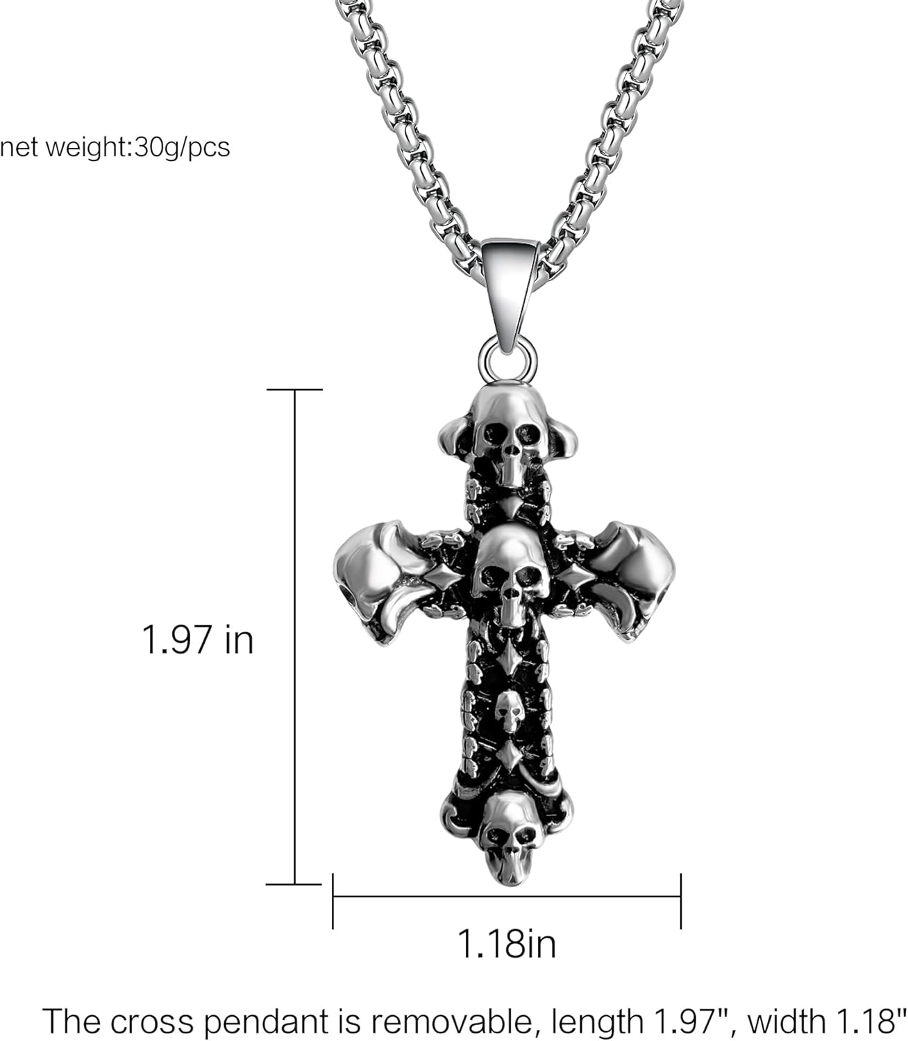 Men's Women's Titanium Steel Skull bones Cross Pendant Necklace Punk Hip Hop - Fashionable Cool Jewelry Gift for Him - Birthday or Halloween，Sliver 23.6Inch - Image 2