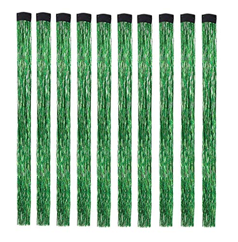 Liasun 10Pcs/Set Highlight Glitter Tinsel Hair Extensions Clip In - Colored Party Sparkling & Shiny Hair Extensions - Multi-Colors Hair Streak Bling Hairpieces (Green) #TOP1