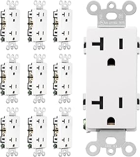 Baomain 10-Pack Receptacle, 20A 125V 2 Pole 3 Wire Electrical Wall Outlet, Non-Tamper Resistant, Self-Grounding Residential Grade Outlet, UL Listed Glossy White (20Amp.)