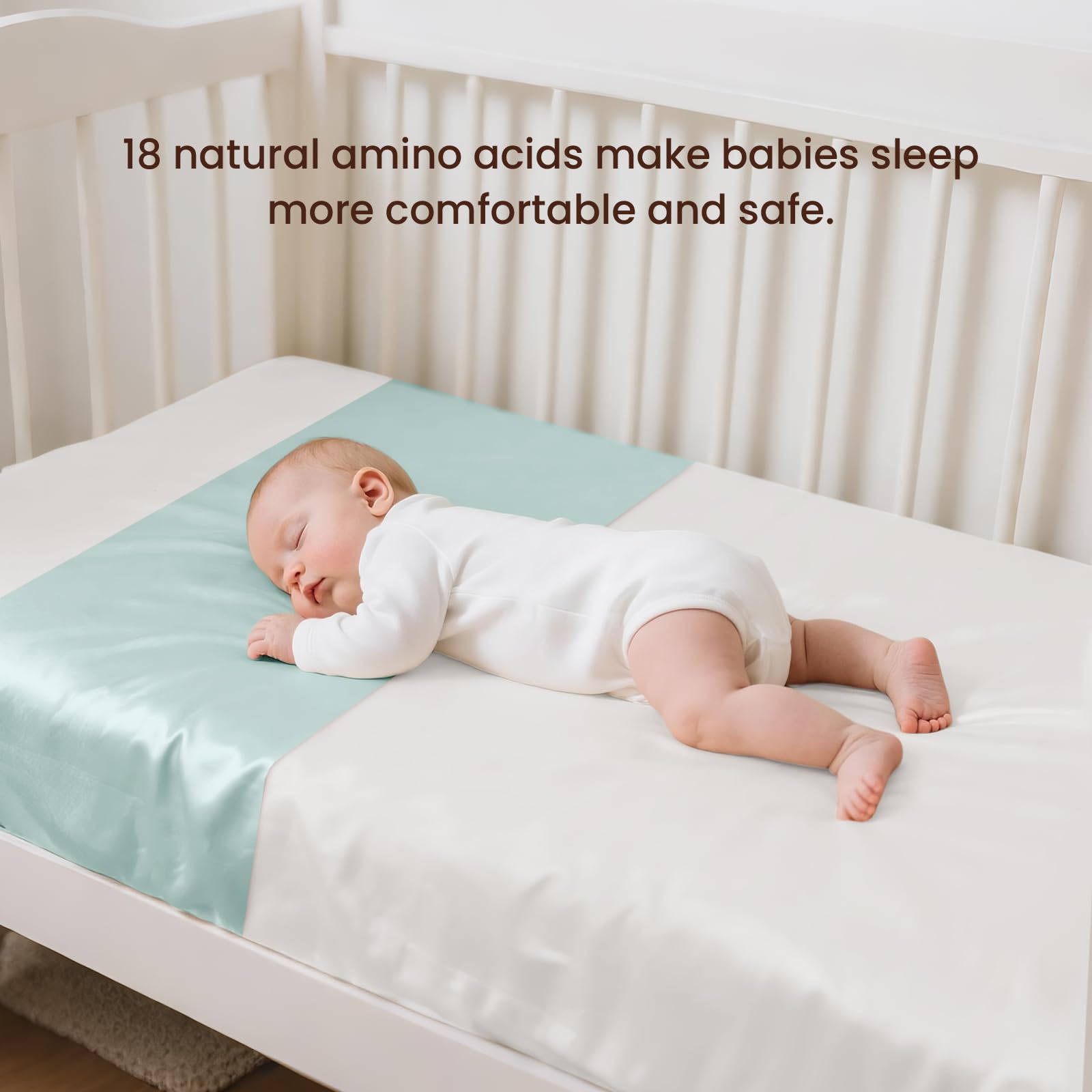 THXSILK Spannbettlaken für Baby, 100% Maulbeerseide, Weich und Atmungsaktiv zum Schutz der Babyhaare, Elastischer Klettverschluss, Oeko-TEX Zertifiziert, 52x105 cm (Hellblau, 1 Stück)