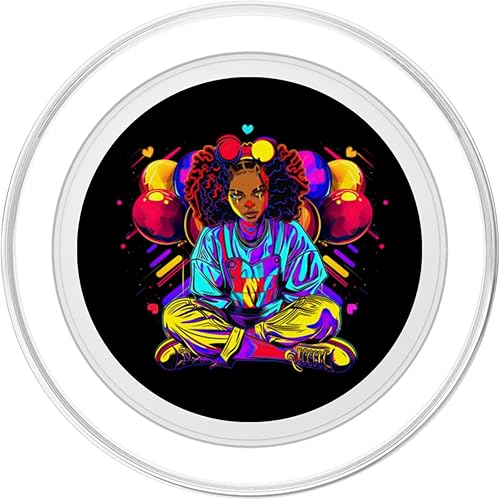 Miniatura 2 de Streetwear synthwave 80s 90s black pride girl clown hip teen PopSockets PopGrip for MagSafe