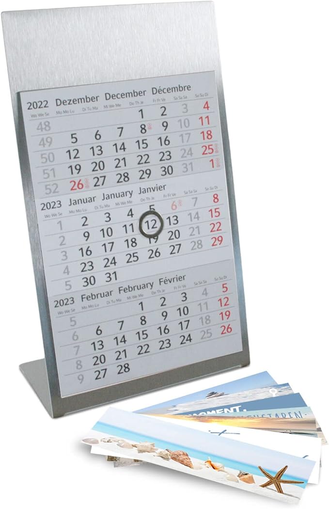 Tisch-Kalender zum Aufstellen aus Edelstahl I für 2 Jahre 2023/2024 I