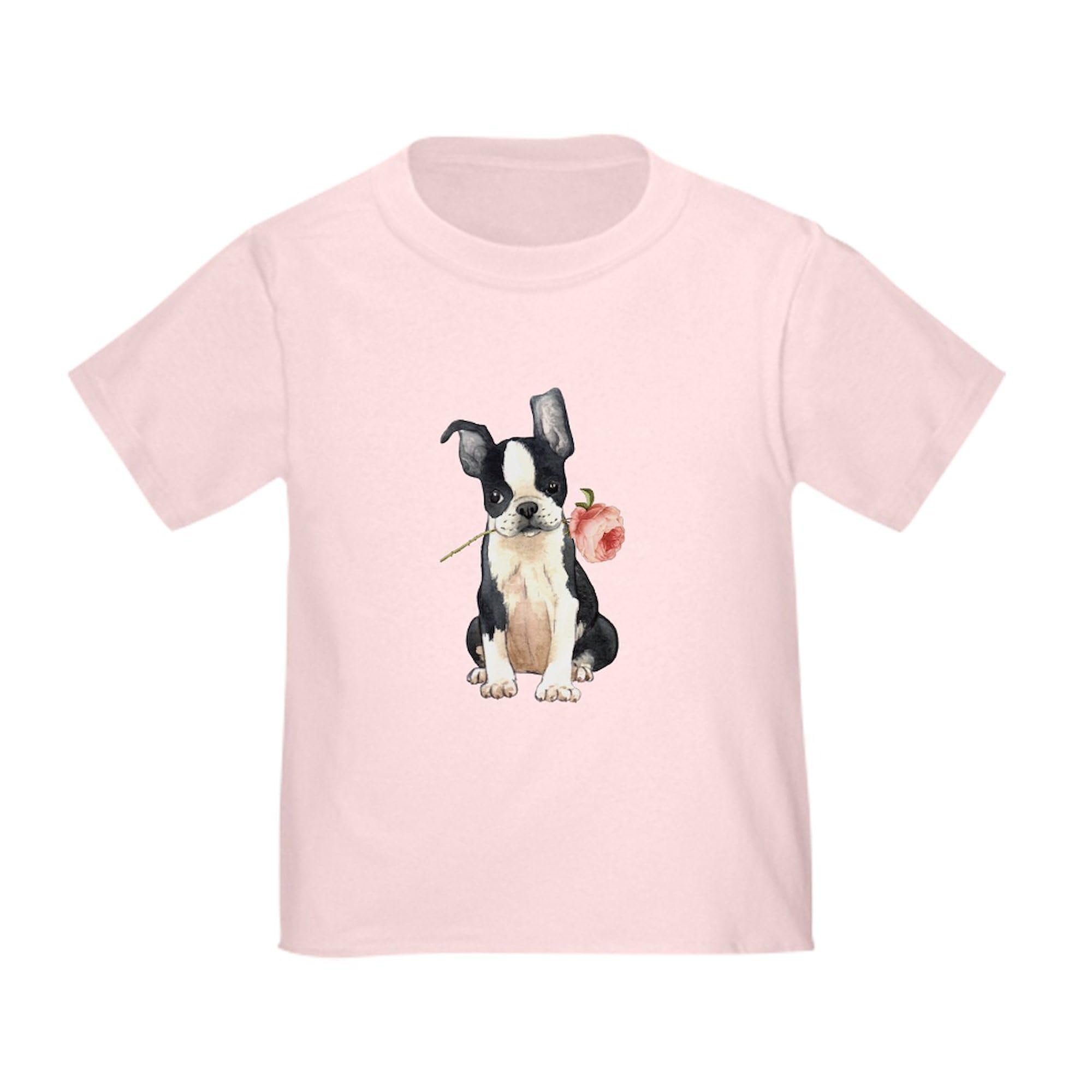 CafePress Boston Terrier Rose Toddler T Shirt Toddler Graphic Tee, 100% Cotton