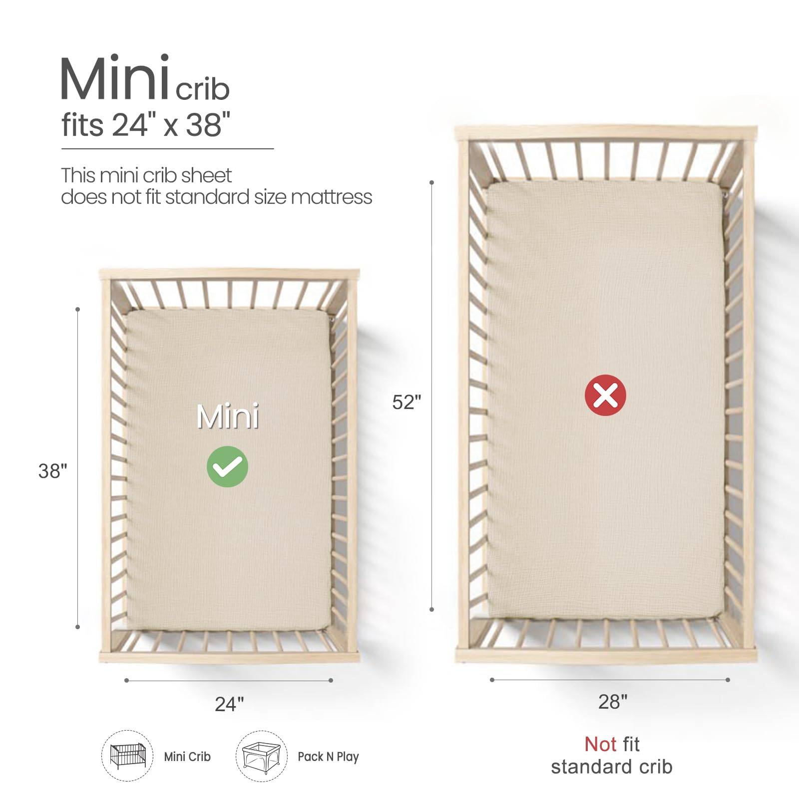 lulumoon Mini Crib Sheets Muslin: Pack and Play Sheets for Boys and Girls - Cotton Fitted Crib Sheet for Pack N Play Mattress and Playard 2Pack 24