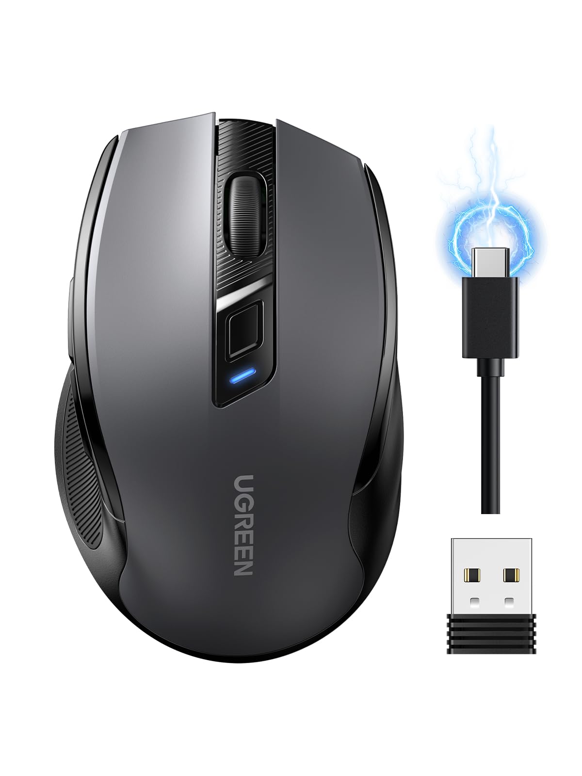 Mysz UGREEN 2,4 GHz z Bluetooth, bezprzewodowa z ładowaniem przez USB-C,ładowalna mysz o rozdzielczości 4000 DPI,ergonomiczna konstrukcja i cichy klik,kompatybilna z systemami Windows,macOS i Linux