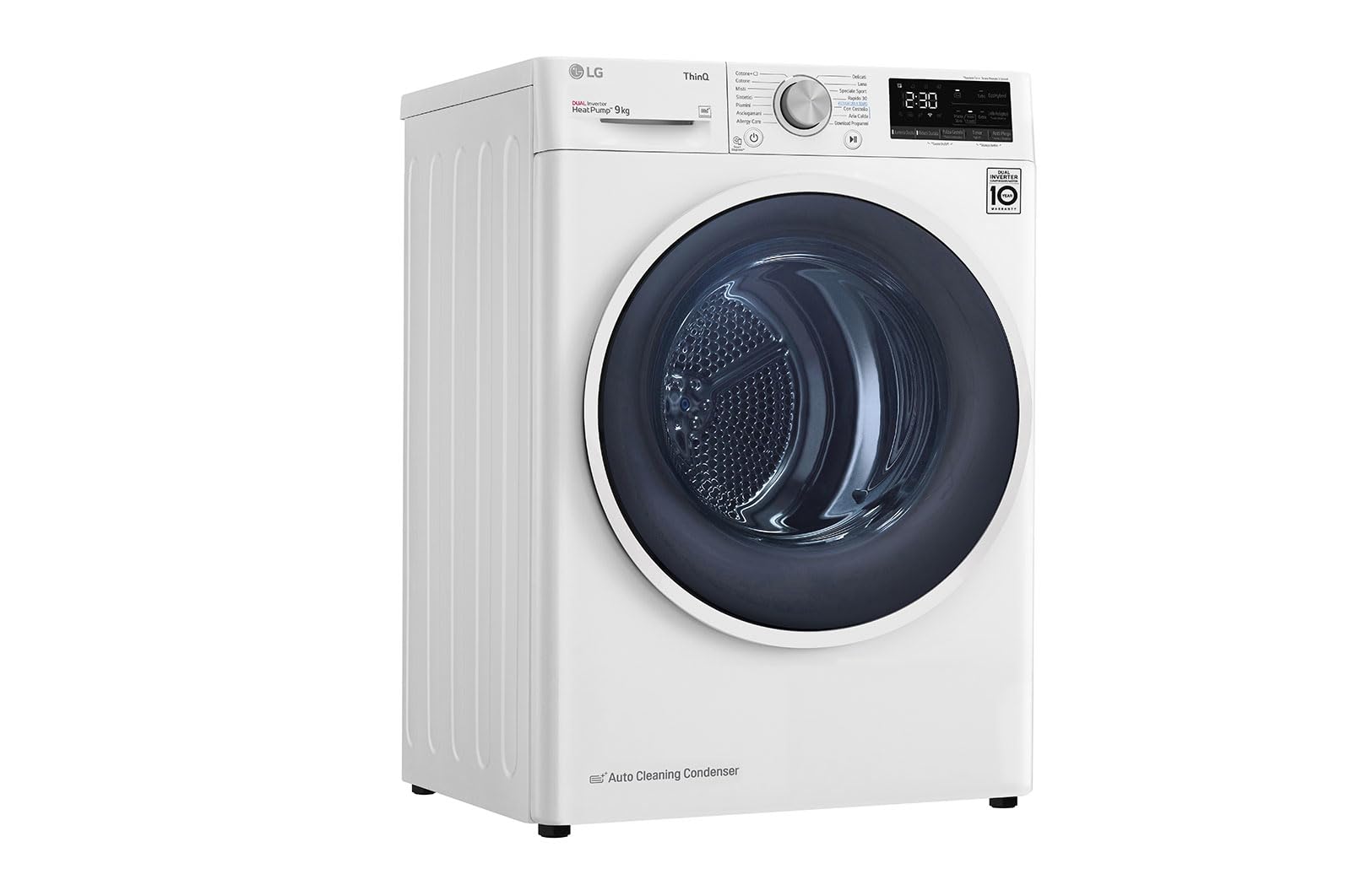 LG RH90V9AVHN Sèche-linge intelligent à chargement frontal 9 kg, classe C, condensation avec pompe à chaleur, Wi-Fi avec SmartThinQ, Eco Hybrid, Allergy Care, 60 x 69 x 85 cm - Blanc