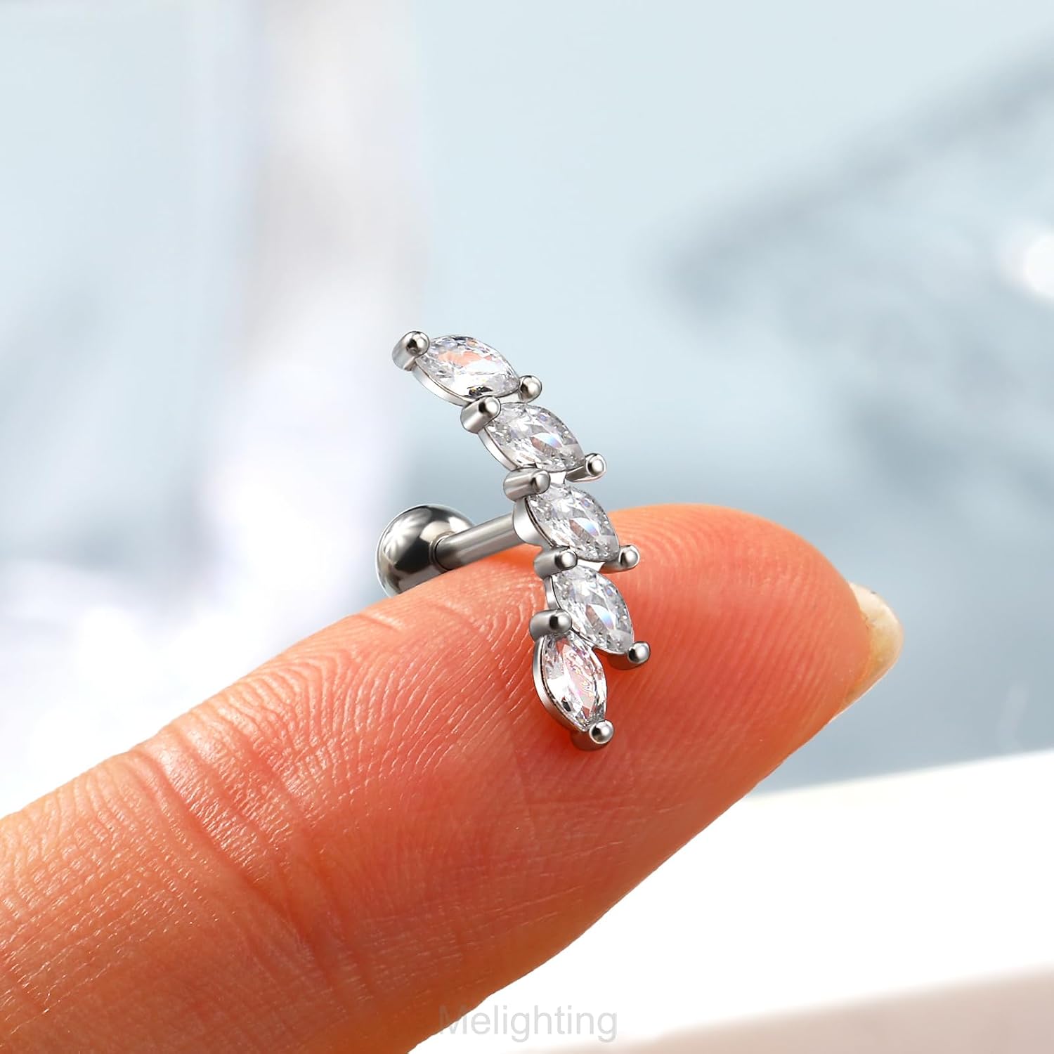 Melighting 16G Helix Earrings Upper Ear Cartilage Earrings Stainless Steel 316L Tragus Piercing Jewelry Clear CZ Conch PIercing Jewelry Earrings Studs for Women Body Piercing Jewelry