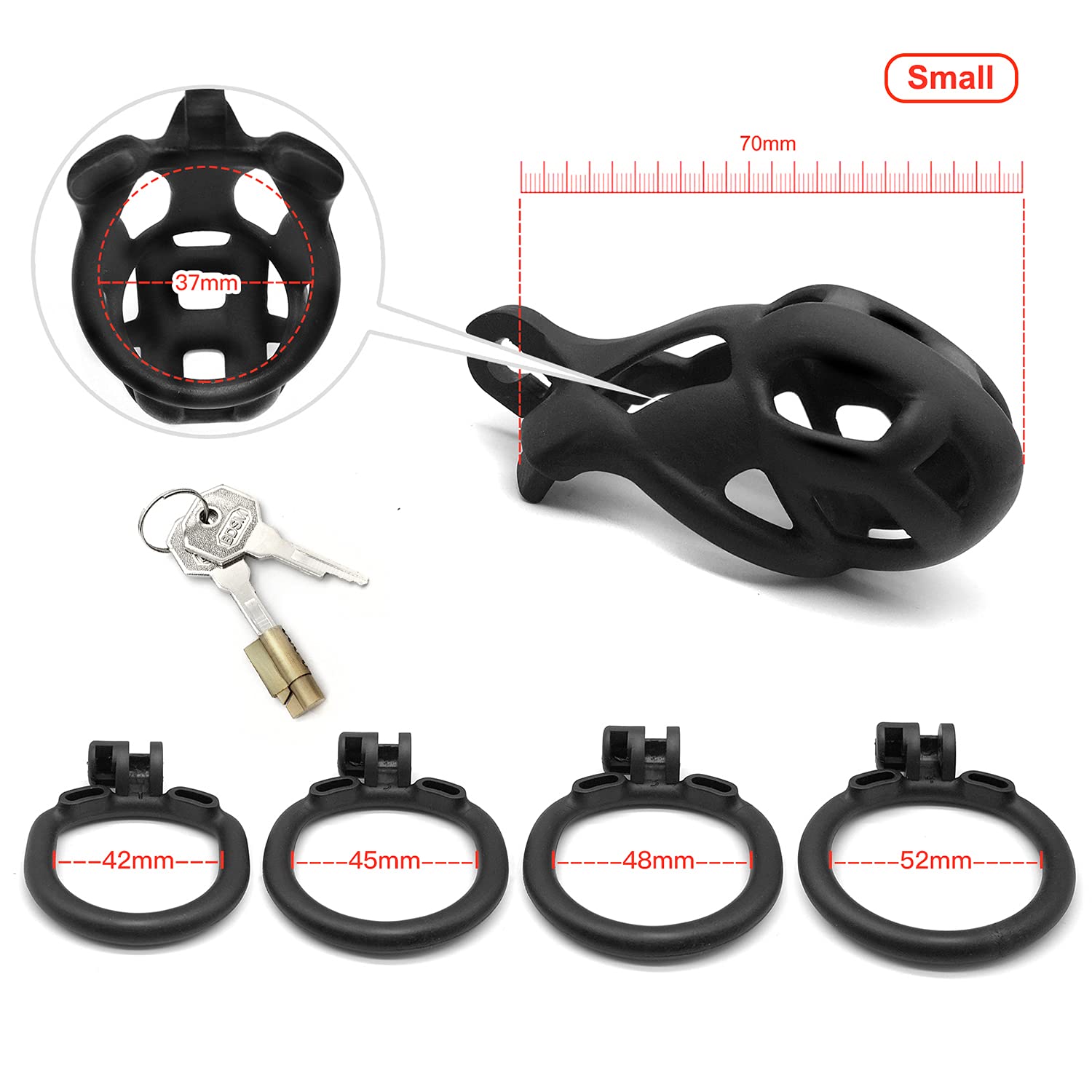 SeLgurFos Cobra-B1 cinturón de castidad cinturón de jaula de pene 4 anillos de pene masculino-jaula de castidad Bondage juguetes sexuales (small)