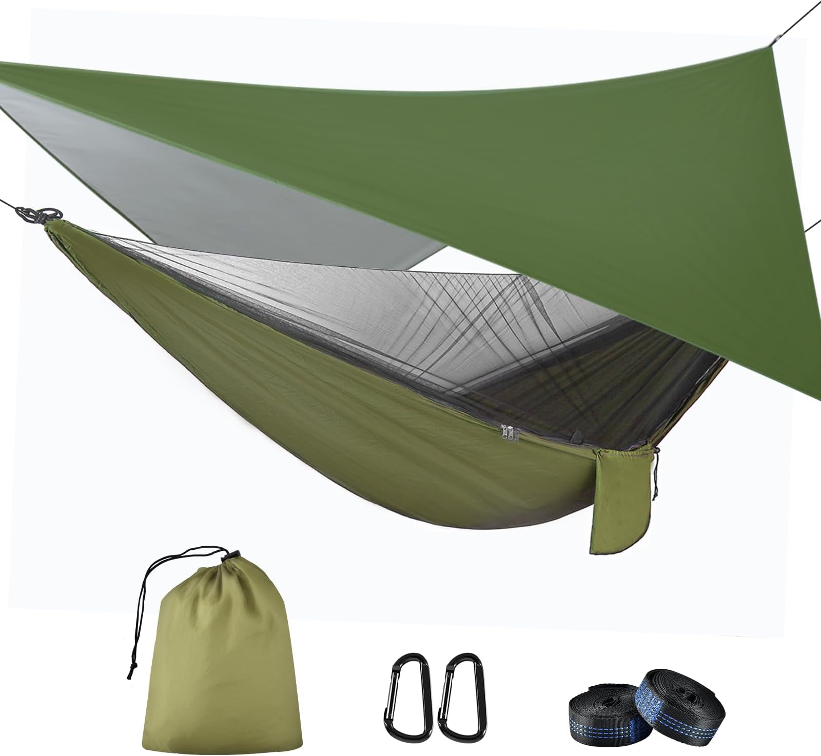 OTraki Hammock with Mosquito Net, 114x54 inch Outdoor Camping Hammocks with Large Tarp for Waterproof Lightweight Camping Hammock Tent 440 LBS Load Capacity for Hiking Picnic Courtyard