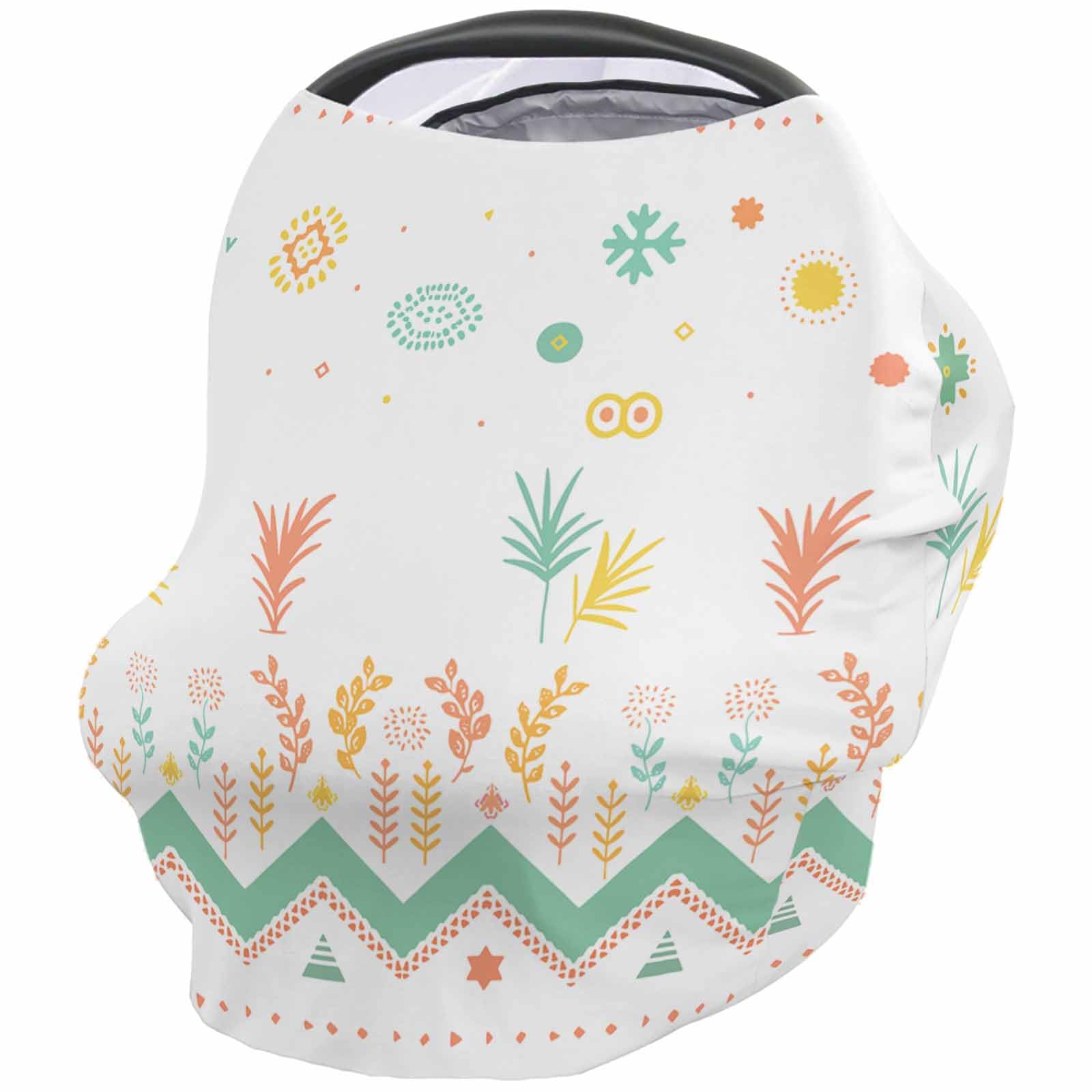 Nursing Cover for Breastfeeding Scarf, Green Orange Yellow Plant Geometric Baby Car Covers Super Soft Multi Use for Canopy Shopping Cart Cover Blanket Stroller Cover