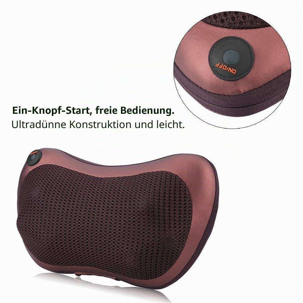 Massagekissen,12V Auto 8 Knetwalzen Heizung Nacken Schulter Rückenmassage Kissen Kissen Shiatsu(coffee)