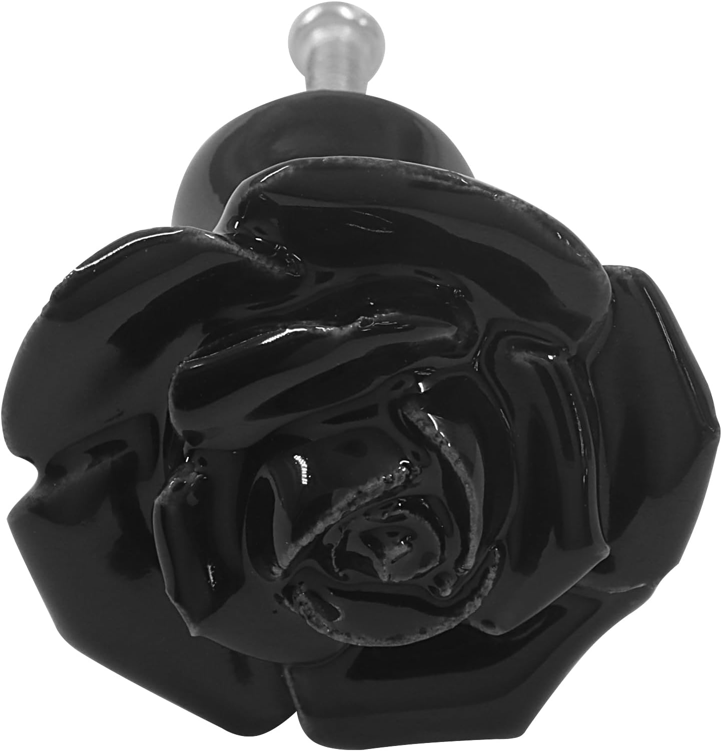 BokWin 2-Pack Ceramic Black Rose Floral Drawer Pulls, Vintage Style Flower Knobs and Cabinet Handles for Dresser, Cupboard, Door Home Decor