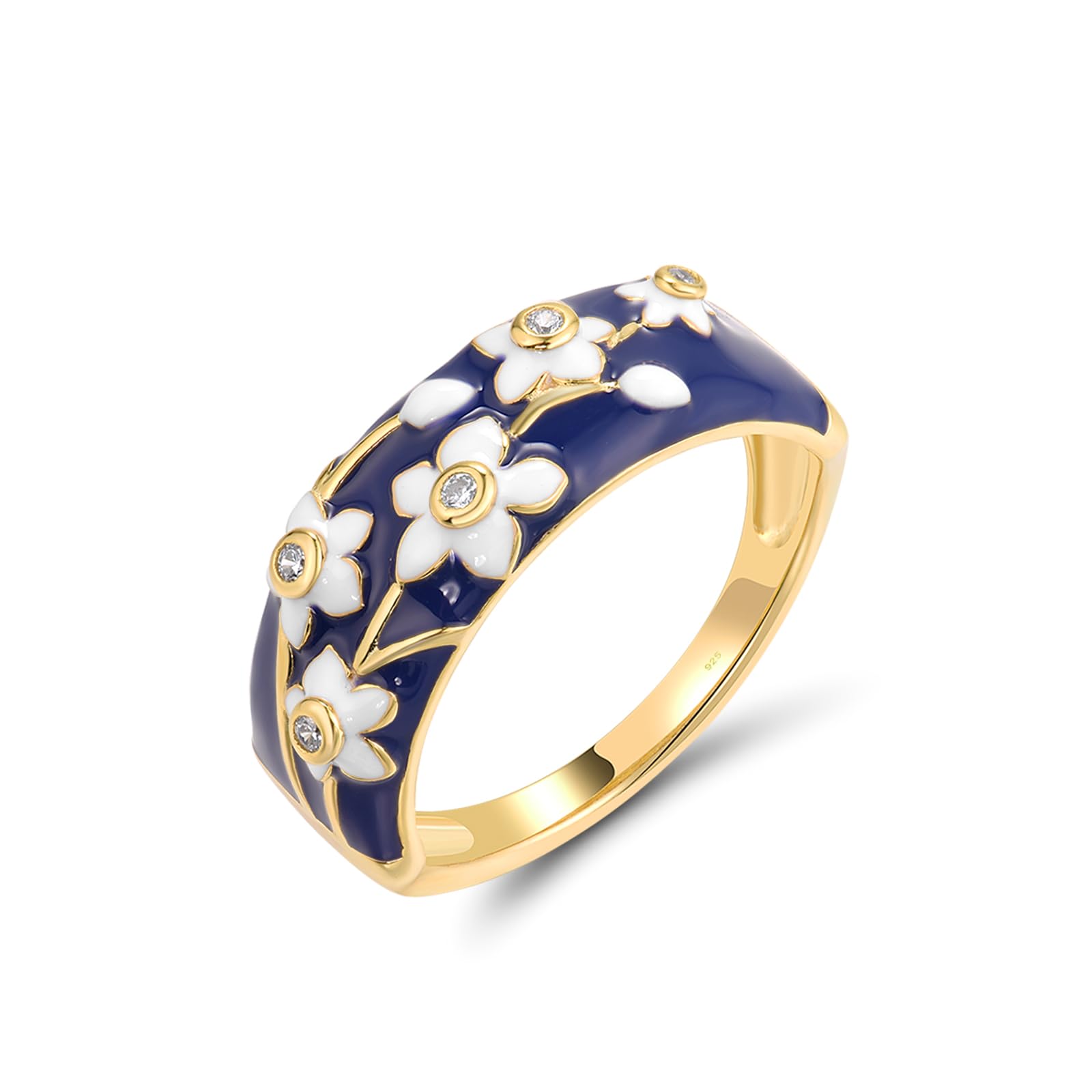Santuzza 925 Sterling Silver Enamel Flower Pattern Ring for Women