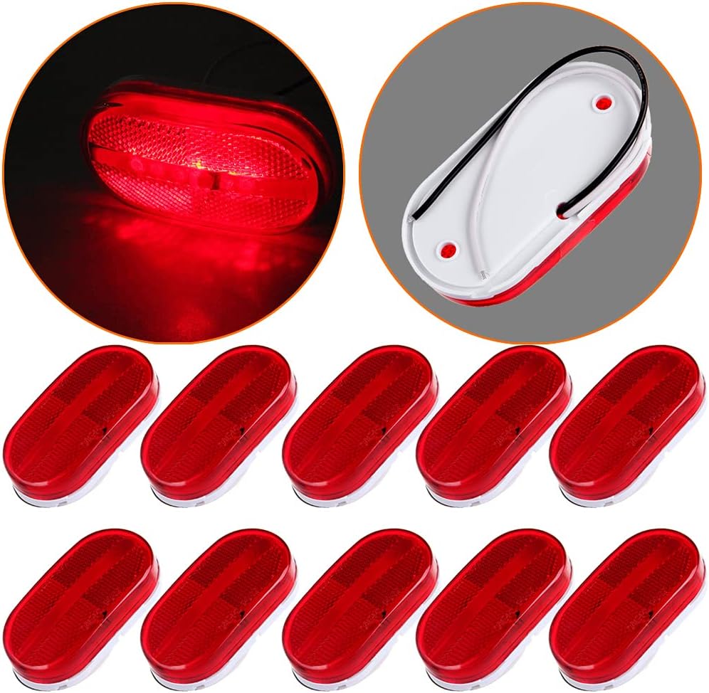 Oblong Trailer Red Side Marker Clearance Lights Sealed Surface Mount with Reflex Lens Replacement fit for per Boat (10 pcs)