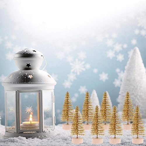 Miniatura 5 de 12 mini árboles de sisal con base de madera, árboles de pino de Navidad artificiales, árboles de cepillo para nieve de invierno, escenas en