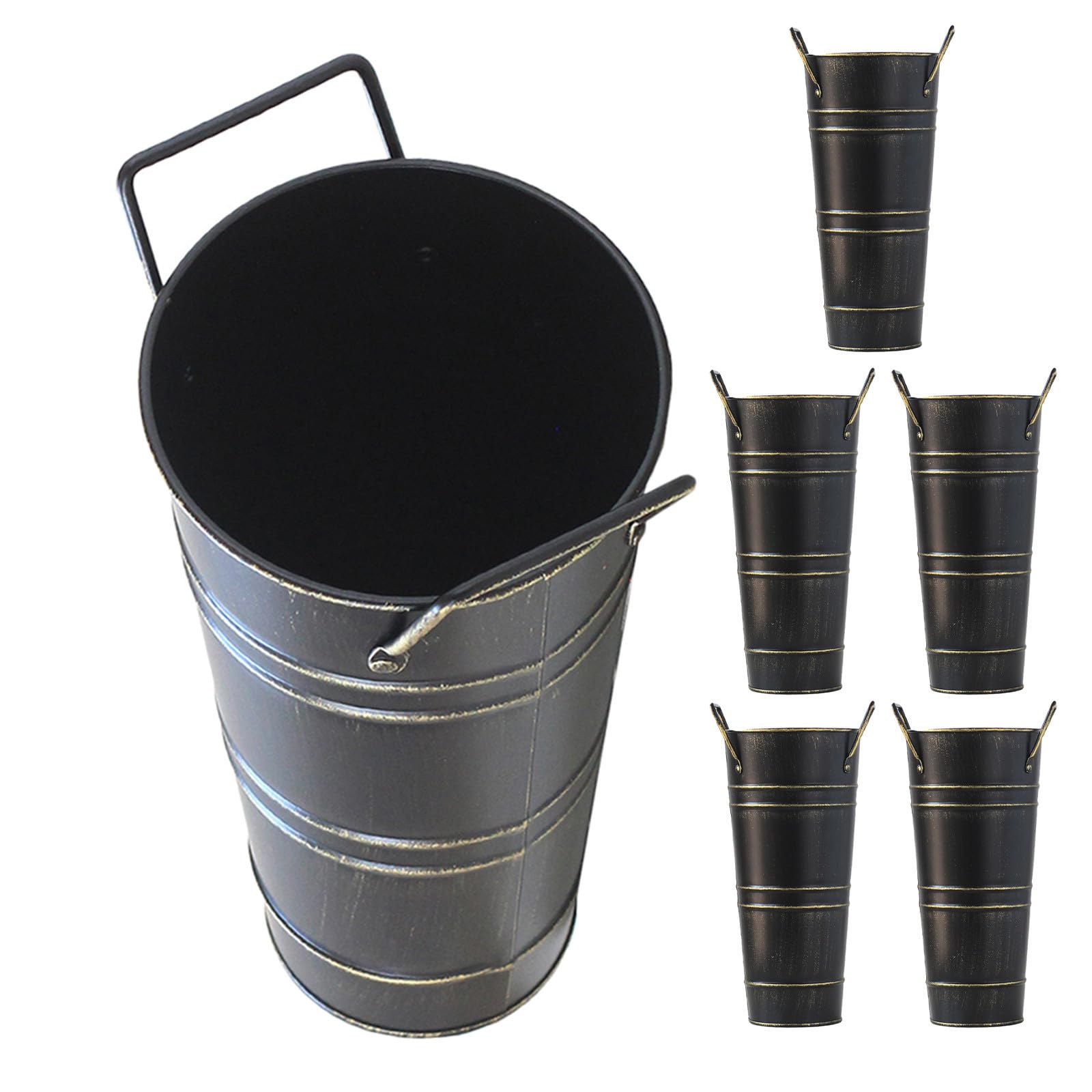 6 Szt. Sztuk Metalowych Wiader z Uchwytami Vintage Tin Bucket Dekoracyjny Wazon Żelazny Kwiaty Do Salonu Jadalni i Dekoracji Stołu Weselnego