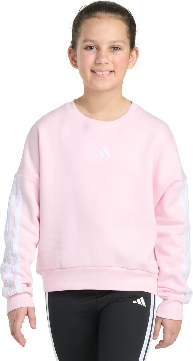adidas girls Fleece 3-stripe Crewneck Sweatshirt