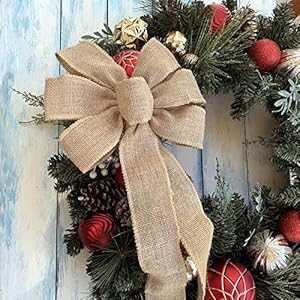 Natural Burlap Ribbon Wreath Bow - 10" Wide, 18" Long Tails, Farmhouse, Easter, Fall, Winter, Thanksgiving, Christmas, Tree Decoration Natural Burlap Ribbon Wreath Bow 10 Wide 18 Long Tails Farmhouse Easter Fall Winter Thanksgiving Christmas Tree Decoration