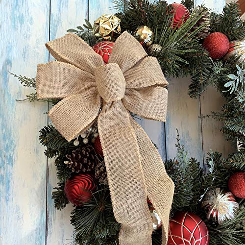 Natural-Burlap-Ribbon-Wreath-Bow-10-Wide-18-Long-Tails-Farmhouse-Easter-Fall-Winter-Thanksgiving-Christmas-Tree-Decoration Natural Burlap Ribbon Wreath Bow 10 Wide 18 Long Tails Farmhouse Easter Fall Winter Thanksgiving Christmas Tree Decoration