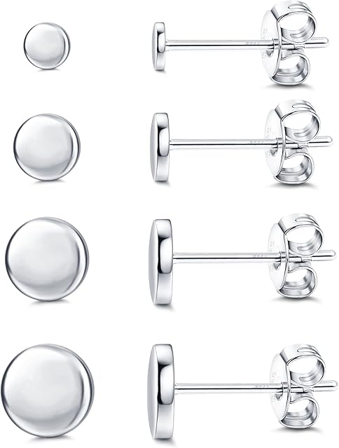 MILACOLATO 4 Pairs 925 Sterling Silver Earrings Stud Earrings for Women Men Cartilage Tragus Helix Earrings Flat Dot Tiny Stud Earrings Small Round Disc Stud Earrings Set for Girls 2mm/3mm/4mm/5mm