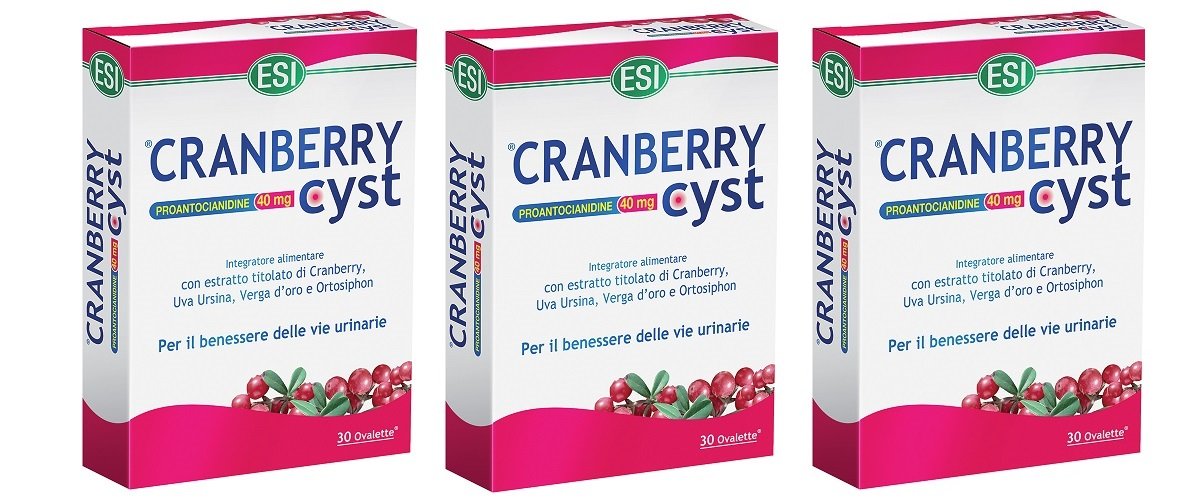 ESI - CRANBERRY CYST 3 CONFEZIONI DA 30 OVALETTE funzionalità vie urinarie, drenaggio dei liquidi e difese dell'organismo