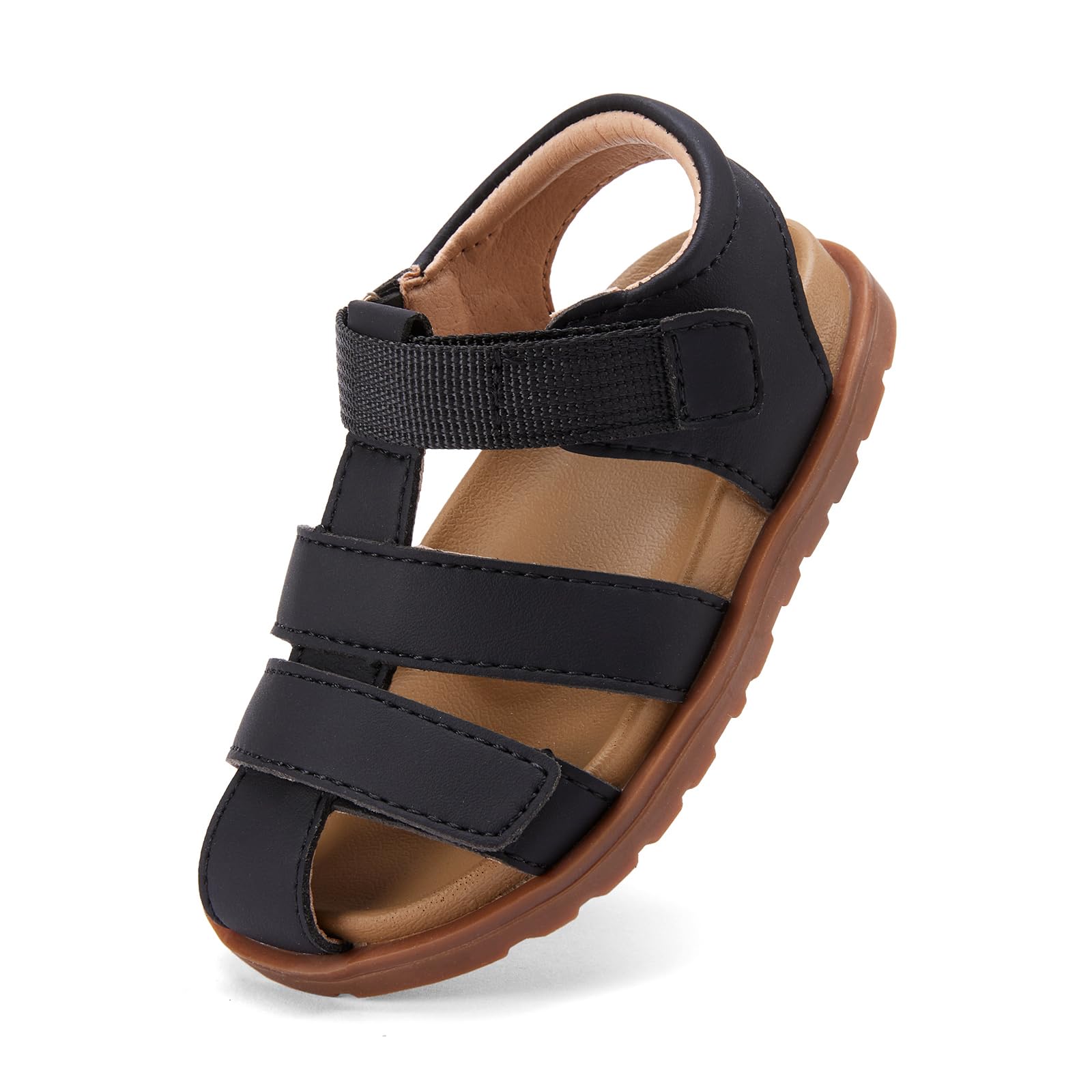 BMCiTYBM Toddler Boys Girls Sandals Closed Toe Summer Slides Shoes Adjustable Straps Slippers for Indoor Outdoor Black Size 6 Toddler