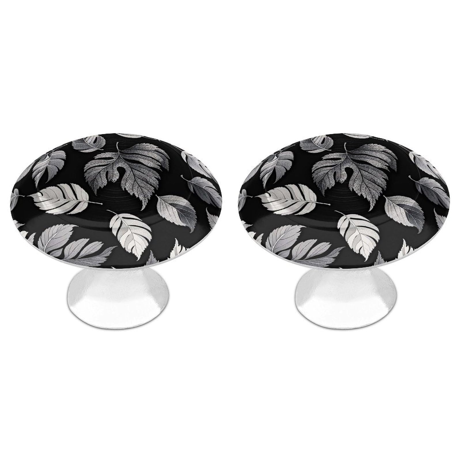 QMNLKH Black Gray Leaf Jacquard Cabinet Knobs for Home, Round Drawer Pulls for Kitchen, Personalized Cupboard Handles with Screw, Fashion Dresser Knobs for Office, Drawer Handles, 2 Packs