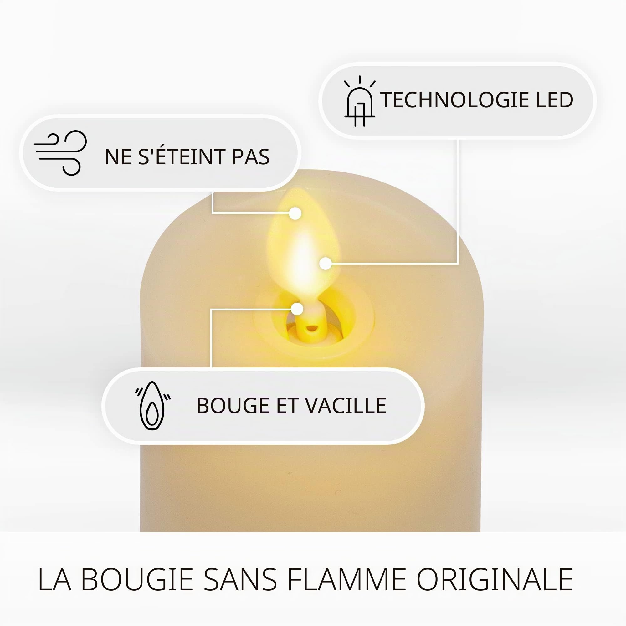 Luminara Flamme Artificielle Réaliste Classique Bougie Pilier Slim - Lumières à Piles LED à Flamme Mobile - Non Parfumées - Prêt à Distance - 2 x 6