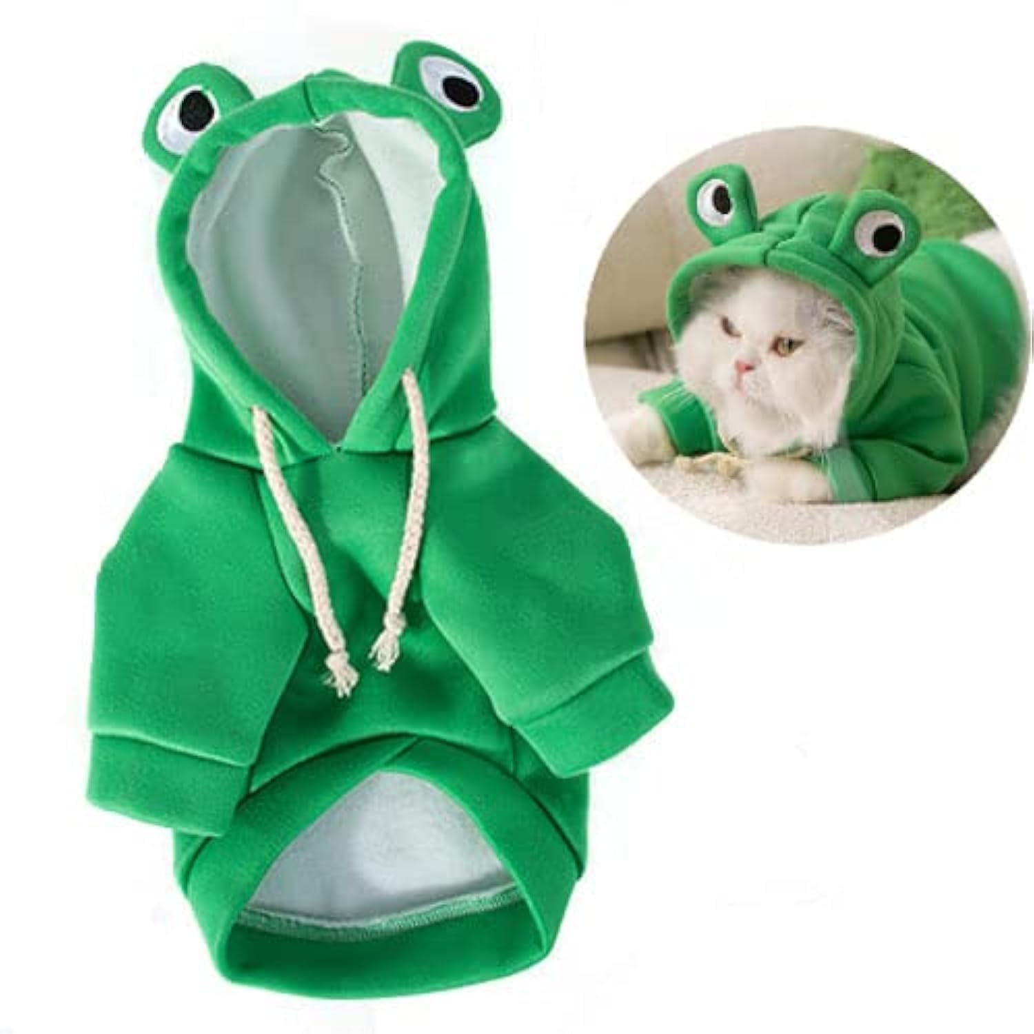 Pet Funny Hoodie Ugly Christmas Sweater Cold Weather Warm Coat for Puppy Small Dog Halloween Party Costume Cute Hoodie (Medium, Green Frog)