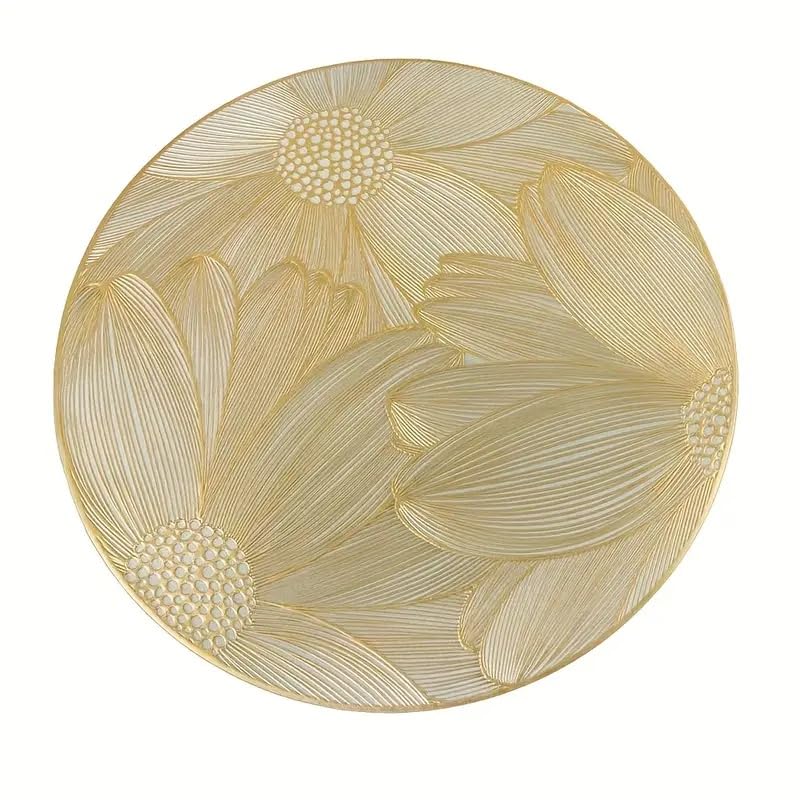 Dakshya Industries Round PVC Placemat Waterproof for Tea Table Pack of 1 |Gold-picture-33