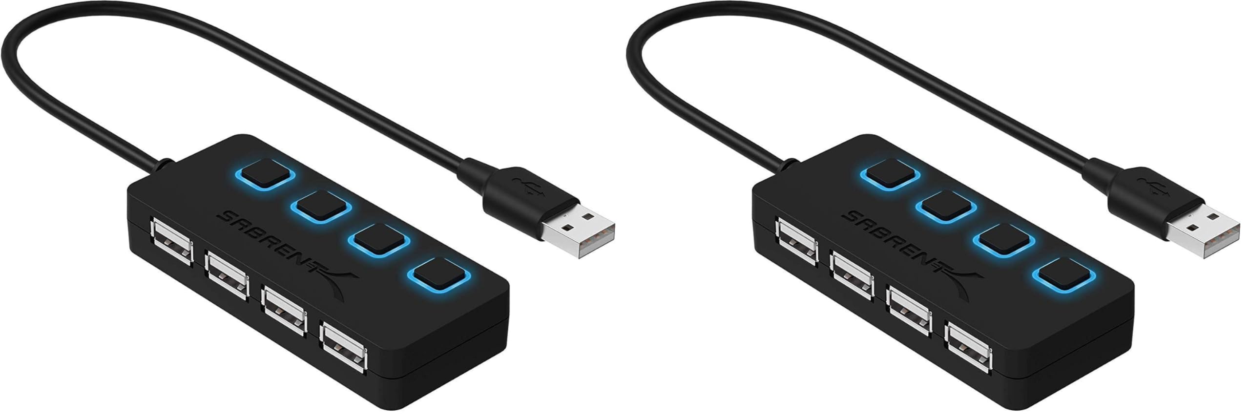 SABRENT 4 Port USB 2.0 Data Hub with Individual LED lit Power Switches [Charging NOT Supported] for Mac &amp; PC (HB-UMLS) (Pack of 2)