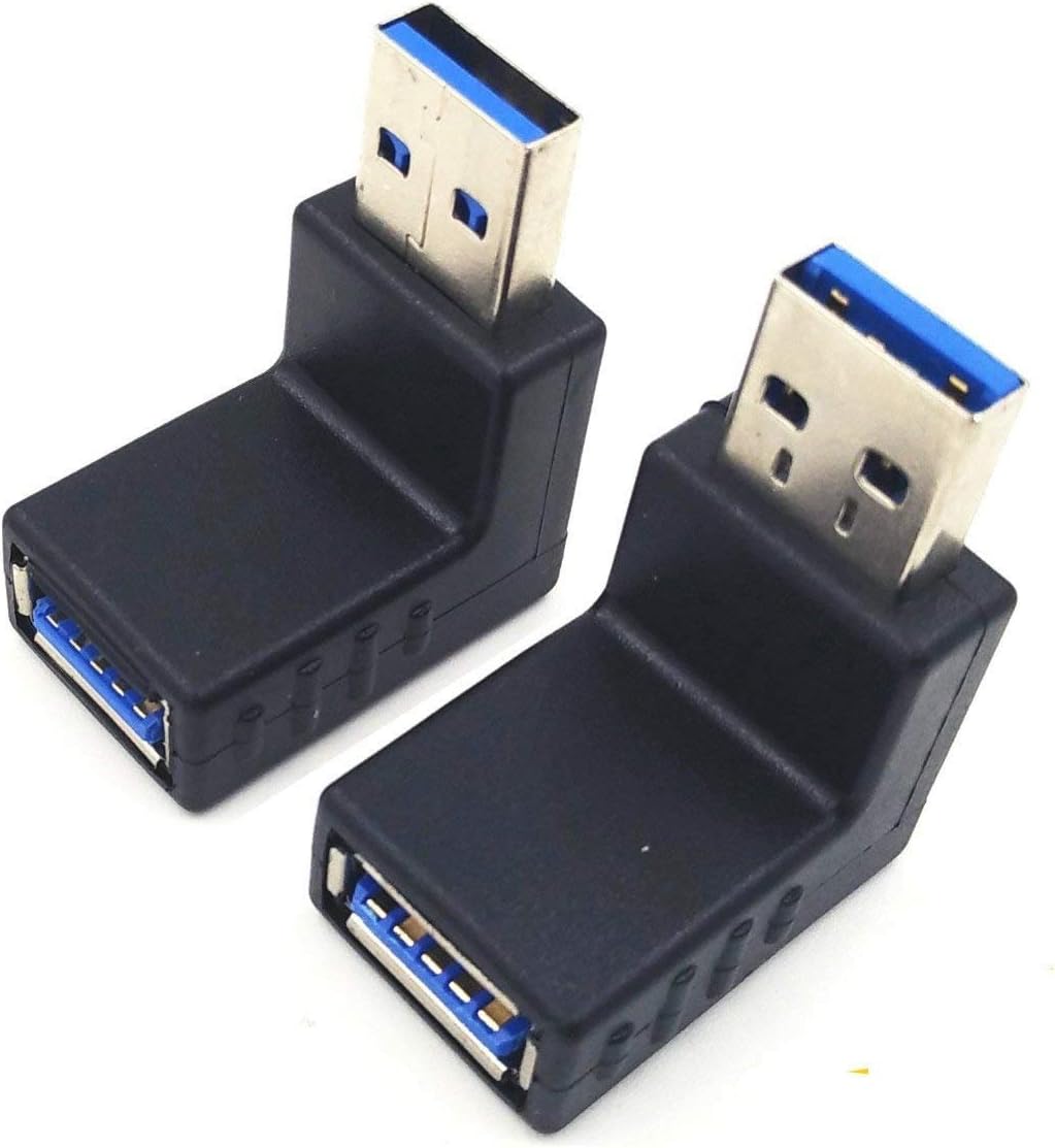 SinLoon 2pcs USB 3.0 up Down Male to Female Extension Adapter Combo Upward and Downward 90 Degree Right Angle USB 3.0 Super-Speed Connector Adapter(Black)