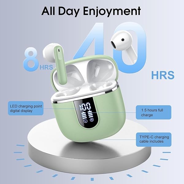 Wireless Earbuds, Bluetooth Ear Buds 5.4 Mini HiFi Stereo with 4 ENC Noise Cancelling Mics Wireless Headphones, 40H in Ear Earphones, USB C, IP7 Waterproof Bluetooth Headphones for Sports, Green - 4