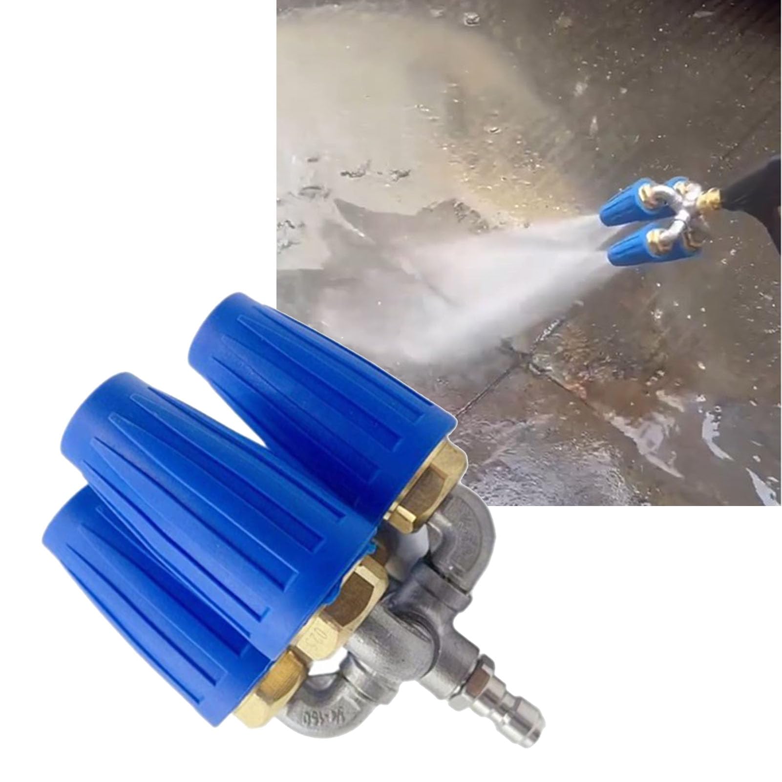 Ugello turbo per idropulitrice 4 in 1 Ugello per pulizia ad alta pressione rotante a 360 gradi con connettore rapido per veicoli Edifici esterni Acciaio inossidabile Ottone