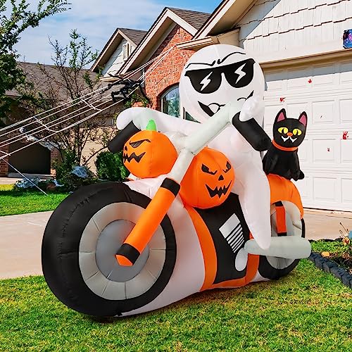 COMIN 6 FT Halloween Inflatables Ghost Outdoor Decorations Blow Up Yard Pumpkin Cat Motorcycle with Built-in LEDs for Indoor Party Garden Lawn Decor4